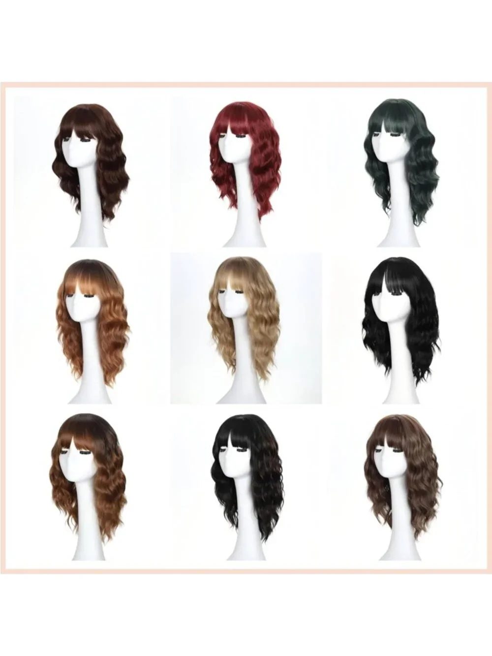 Women's Brown Highlight 16 Inch Wavy Wig Bangs Shoulder Length Synthetic Hair